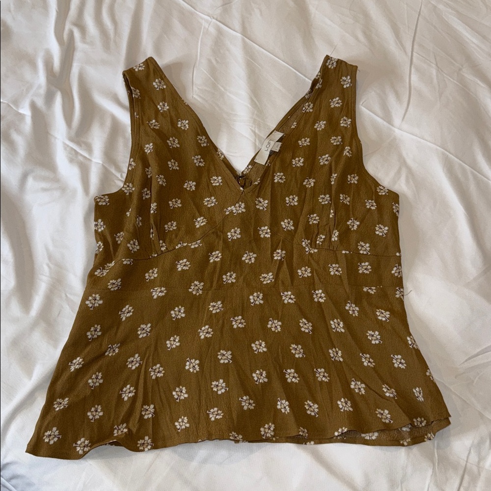 LOFT Brown Floral V-Neck Top